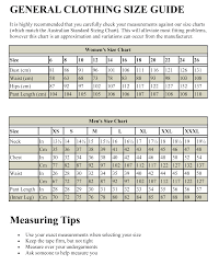 general vintage clothing for men and women size chart