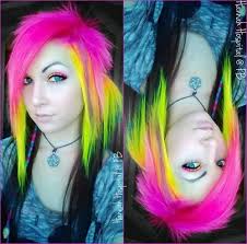Pink Orange Yellow And Green Hair Sunset Hair Emo Hair Scene Hair