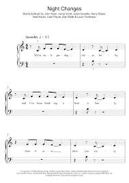 Night Changes Sheet Music By One Direction For Piano Keyboard And Voice Noteflight Marketplace