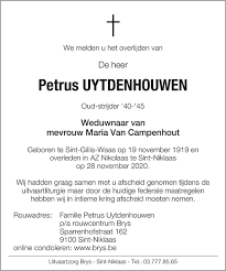 * 16/03/1926 + 13/07/2021 delen Petrus Uytdenhouwen 28 11 2020 Inmemoriam
