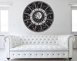Zodiac Wheel Zodiac Wall Decor Horoscope Astrology Art Wiccan Wall Decal Moon And Sun Moon A Wall Decals Living Room Wall Decals For Bedroom Moon Decor