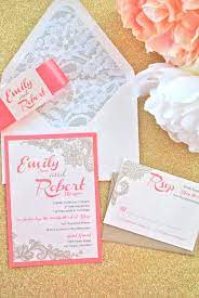 Coral Gold Lace Wedding Invitation Peach Silver Blush Etsy Coral Wedding Invitations Lace Wedding Invitations Wedding Invitations