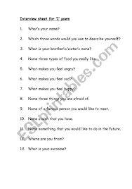 English Worksheets Bio Poem