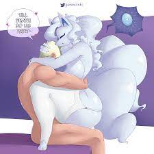 1:1 2022 absurd res alolan ninetales anthro areola big breasts  breasts closed eyes clothing dialogue digital media (artwork) duo english  text female fingers gammainks hair heart hi res huge
