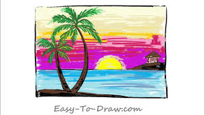 Easy sunset painting for kids. Beach Sunset Drawing For Kids