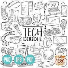 Technology Doodle Icon Vector Tech Machine Computer Industry Etsy In 2020 Computer Drawing Doodles Drawing Technology