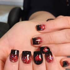 Red And Black Acrylic Nail Ideas Sparkly Short Square Red Black Nails For Valentines Day Nail Designs Valentines Valentine S Day Nails Red Black Nails
