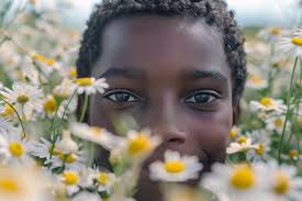 Springs innocence close up portrait amid daisy fields reflecting seasonal  joy