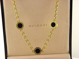 Black And Gold Necklace Bulgari Bvlgari 18k Yellow Gold Black Onyx Three Station Logo Necklace Bulgari Pendant Black Onyx Bvlgari Bulgari