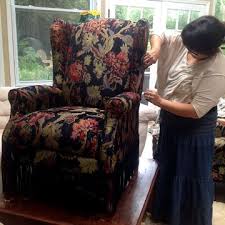 Reupholstered Two Lazy Boy Wing Back Chairs For One Of My Customers In A Beautiful Rich Floral Uphols Floral Upholstery Fabric Lazy Boy Chair Floral Upholstery
