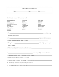 What's covered on this the electromagnetic spectrum worksheet? 4 Set Light And The Electromagnetic Spectrum Worksheets With Keys