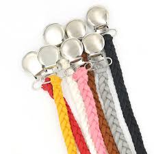 Ph pandahall 80pcs pacifier suspender clips, 25mm (1 inch) pacifier clips metal pacifier holder sheet strap clips for making pacifier holders bib clips holder, antique bronze 4.6 out of 5 stars 89 $13.99 $ 13. Handmade Braided Baby Pacifier Holder Clips Knit Suede Leather Pacifiers Chain Ebay