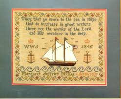 Anc dmc madeira other floss brand: Fisherman S Sampler Two Masted Boat Anchors Waves Flowering Vine Border Counted Cross Stitch Embroidery Craft Pattern Leaflet Schooner Chandlery