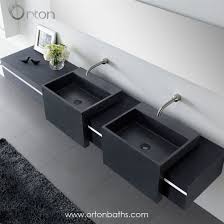 Double sink comes with two overflows and no hole, two hole or six hole options. China Matte Black Double Sink Semi Recessed Rectangular Acrylic Resin Solid Surface Wash Basin Stone Resin Bathroom Sink China Matte Black Wash Basin Rectangular Acrylic Resin Wash Basin