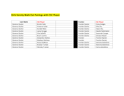 Girls Varsity Walk Out Pairings with CSC Player
