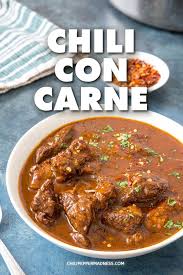 Chili Con Carne A Recipe For Rich And Authentic Chili Con Carne A Spicy Stew Of Beef And Chilies Including Stew Meat Recipes Con Carne Recipe Spicy Recipes