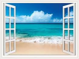Walls 360 Peel Stick Wall Decal Window Views Ocean Beach Window Mural Beach Wall Decor Beach View Art