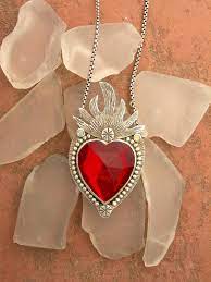 Flaming Heart Necklace Sacred Heart Necklace Immaculate Etsy Heart Necklace Sacred Heart Fine Art Jewelry