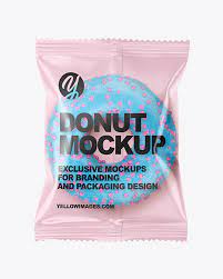 Download Plastic Bag With Blue Glazed Donut With Pink Sprinkles Mockup In Bag Sack Mockups On Yellow Images Object Mockups