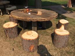 Cable Reel Table With Log Stools Decoracao De Chacara Decoracao De Cabanas Decoracao De Fazenda