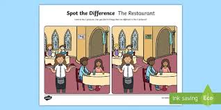 For beginners and young kids. The Restaurant Spot The Difference Worksheet Worksheet