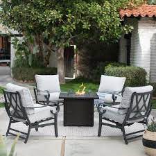 Buy a table and chairs, and then add color with interesting pillows and cushions. 5 Piece Rocker Chat Set With Propane Fire Pit Outdoor Modern Patio Furniture For Sale Online Ebay