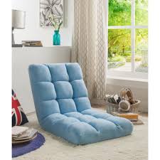 Loungie Microplush Blue Quilted Folding Gaming Chair Floor Recliner Floor Chair Comfy Seating Recliner Chair