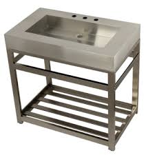 30 togo vitreous china console bathroom sink with brass stand. Kingston Brass Kvsp3722a8 Brushed Stainless Steel Brushed Nickel Kingston Commercial 37 Single Basin Stainless Steel Console Sink With Console Base Faucetdirect Com