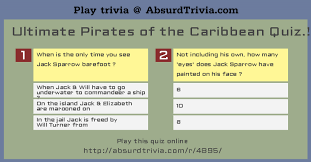 A team of editors takes feedback from our visitors to keep trivia as up to date and as accurate as possible. Ultimate Pirates Of The Caribbean Quiz