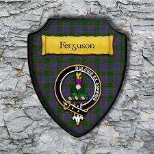 Sarah ferguson, duchess of york royal consorts. Ferguson Shield Plaque With Scottish Clan Coat Of Arms Badge On Clan Plaid Tartan Background Wall Art Your Custom Stuff