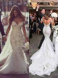 In part 2 of our top 100 wedding dresses of 2015, we highlight bridal gowns with slim fitting silhouettes — i.e. Ivory Tulle Off The Shoulder Trumpet Mermaid Chapel Train Wedding Dresses Bonnyin Com