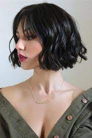 Shot Bob Wavy Synthetic Hair With Bangs Women Wig 12 Inches Wavy Bob Hairstyles Short Hair With Bangs Short Hair Styles
