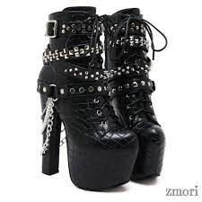Black Studs Grunge Platforms Punk Rock Chunky Block Heels Boots Shoes High Heel Boots Ankle Boots Super High Heels