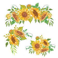 Set Of Floral Arrangement Watercolor Sunflower Yellow Floral Clipart Yellow Nature Png And Vector With Transparent Background For Free Download Watercolor Sunflower Sunflower Arrangements Wreath Illustration