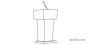 In architecture a building can rest on a large podium. Debate Podium Black And White Illustration Twinkl