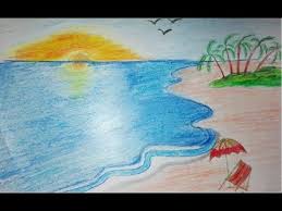 How To Draw A Scenery Of Sea Beach Draw Beach Scenery For Kids Very Easy Youtube Kids will love exploring the impressions that the seashells make when pressing them in the clay. how to draw a scenery of sea beach draw beach scenery for kids very easy