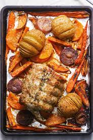 Home gear bakeware our brands Sheet Pan Dinner Honey Mustard Roasted Pork Loin And Veggie Sheet Pan Dinner Eatwell101