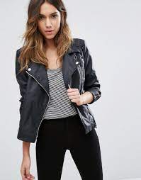 Buy It Now Only Faux Leather Biker Jacket With Zip Detail Black Biker Jacket By Only Faux Leather Leather Jackets Women Faux Leather Biker Jacket Fashion