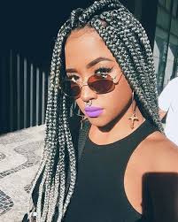 Black And Gray Box Braids Silver Grey Box Braids Box Braids Hairstyles Grey Box Braids Colored Box Braids