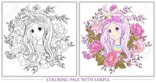 If you're made up of glitter, rainbows and sunshine, then you're the perfect match for this magical quiz! Young Nice Girl With Long Hear In Unicorn Horn Hat The Garden Of Roses Outline Drawing Coloring Page With Colored Sample Coloring Book For Adult Stock Vector Royalty Free Cliparts Vectors And