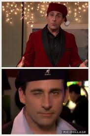 I just realized that when Holly comes back in “ Classy Christmas,” Michael  wears a Santa hat over his “date Mike” hat from the previous season :  r/DunderMifflin