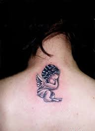 Baby angel tattoos, lovely flying angel baby tattoo on leg. 55 Baby Angel Tattoos Designs With Meanings