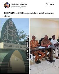 𝐁𝐑𝐄𝐀𝐊𝐈𝐍𝐆: 𝐀𝐒𝐔𝐔 𝐬𝐮𝐬𝐩𝐞𝐧𝐝𝐬 𝐭𝐰𝐨-𝐰𝐞𝐞𝐤 𝐰𝐚𝐫𝐧𝐢𝐧𝐠 𝐬𝐭𝐫𝐢𝐤𝐞 The Academic Staff Union of Universities has announced the suspension of its ongoing two-week warning strike. The Academic Staff Union of Universities has announced ...