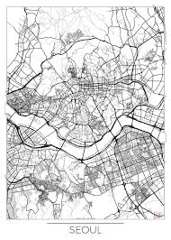 Seoul Map White Sticker By City Art Posters White Background 3 X3 In 2020 Seoul Map City Map Poster White Stickers