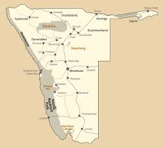 Karten für reiseplanung, reise und safari. Namibia Bwana Tucke Tucke