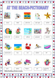 At The Beach Pictionary Pictionary For Kids Summer Worksheets Pictionary