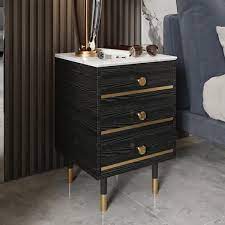 Modern marble nightstands with drawers. Modern Black Nightstand White Faux Marble Top Bedside Cabinet With 3 Drawers In Gold