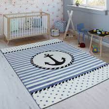 Ist dein wohnzimmer großzügig geschnitten können die vorderbeine der möbelstücke auf dem teppich positioniert werden. Kinderteppich Maritimes Design Blau Weiss Teppichcenter24