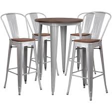 Ashley furniture glambrey 5 piece round dining room set. Flash Furniture 30 Round Silver Metal Bar Table Set With Wood Top And 4 Stools Ch Wd Tbch 11 Gg