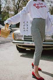 Zara checkered trousers in gray (black / white) | lyst. The Best Spring Basics Gingham Trousers Graphic T Shirts Couturezilla Red Trousers Outfit Checked Trousers Outfit Gingham Pants